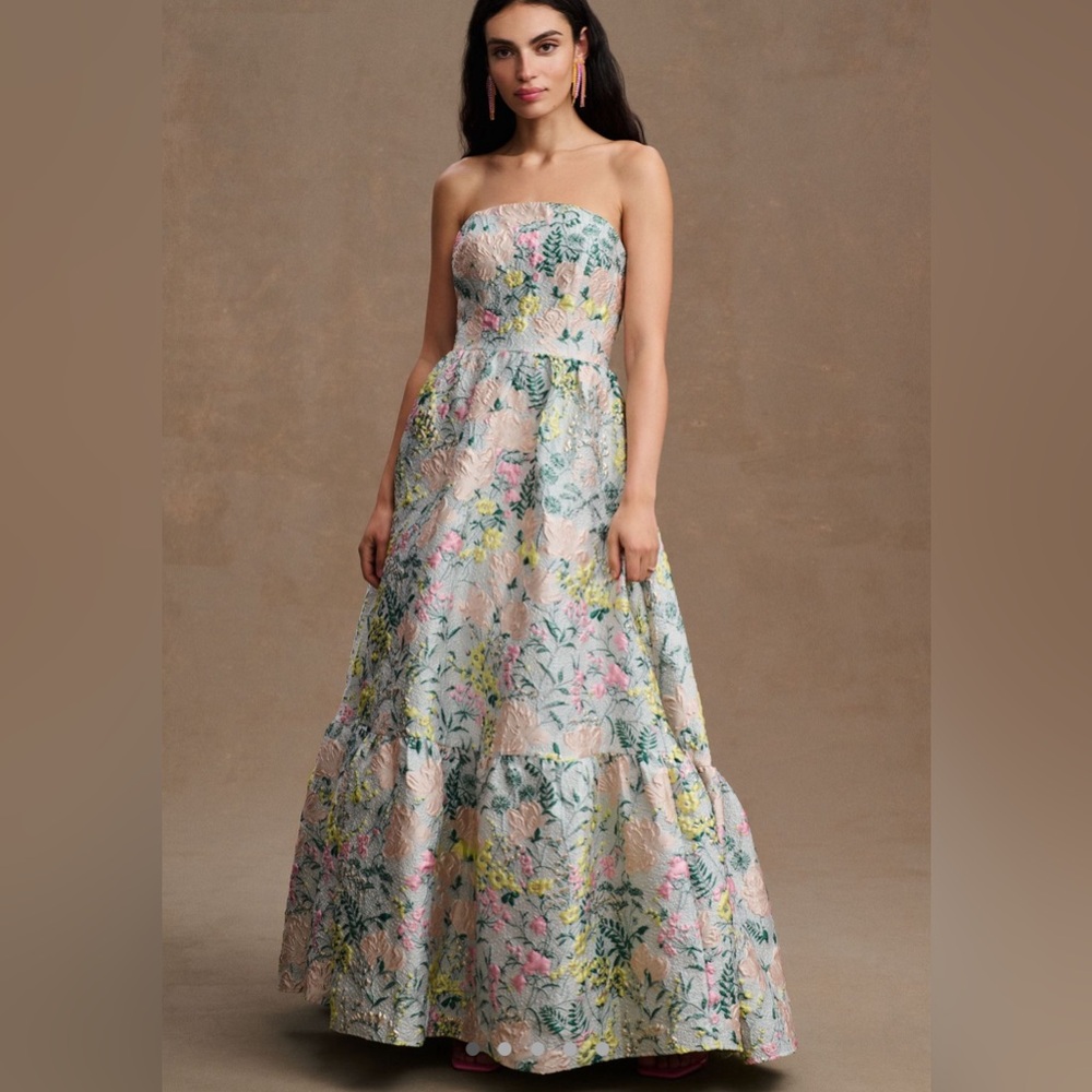 Mac Duggal Amelie Floral Brocade Strapless Dress